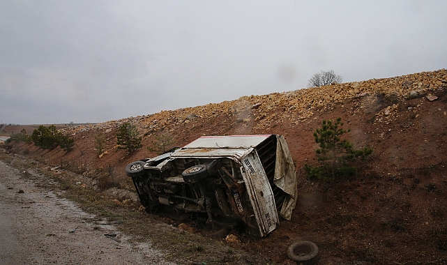 Tokat'ta büyükbaş hayvan taşıyan kamyonet devrildi, 2 kişi yaralandı
