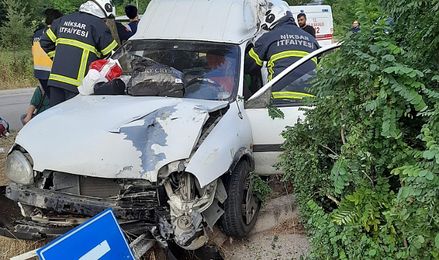 Niksar'da hafif ticari araç ağaca çarptı, 4 kişi yaralandı