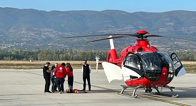 Tokat'ta ambulans helikopter vücudunda yanıklar oluşan kişi için havalandı