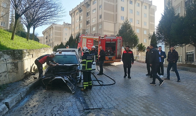Niksar'da park halindeki otomobil alev alev yandı