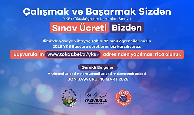 Tokat Belediyesi'nden YKS'ye girecek ihtiyaç sahibi öğrencilere destek
