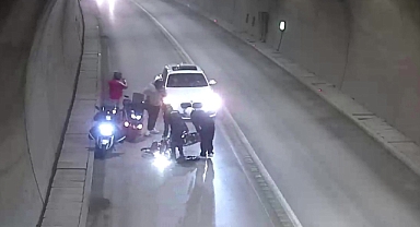 Tünelde motosikletten düşüp metrelerce sürüklendi: Kaza anı kamerada